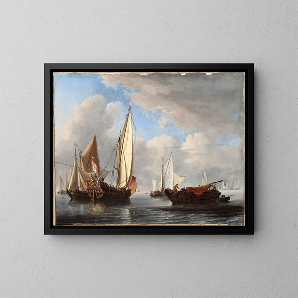 Un yacht e altre navi in calma - Willem van de Velde il Giovane — quadro incorniciato alla parete