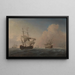 Englisches Kriegsschiff, das sich in der Brise vor der Küste neigt - Willem van de Velde der Jüngere — gerahmtes Bild an der Wand