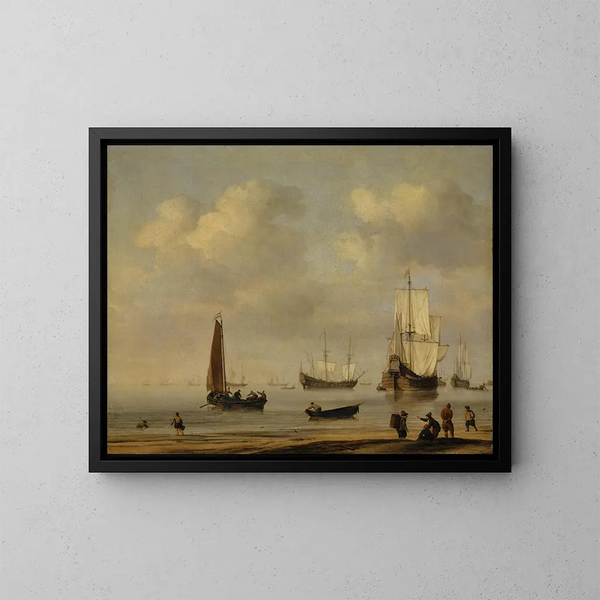 Tre-mast e barche da pesca in calma - Willem van de Velde il Giovane — quadro incorniciato alla parete
