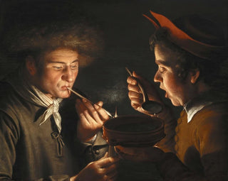 Willem van der Vliet - A Man Smoking And Another Man Eating By Candlelight.webp