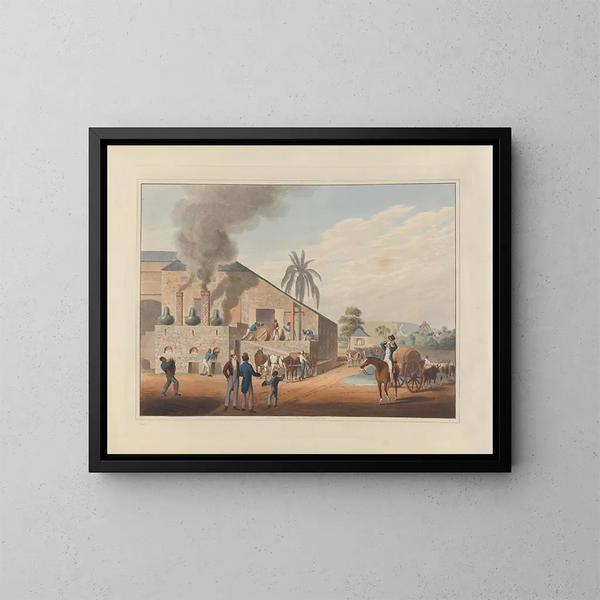 Außenansicht des Hauses der Heilung und der Destillationsapparate - William A V Clark — gerahmtes Bild an der Wand