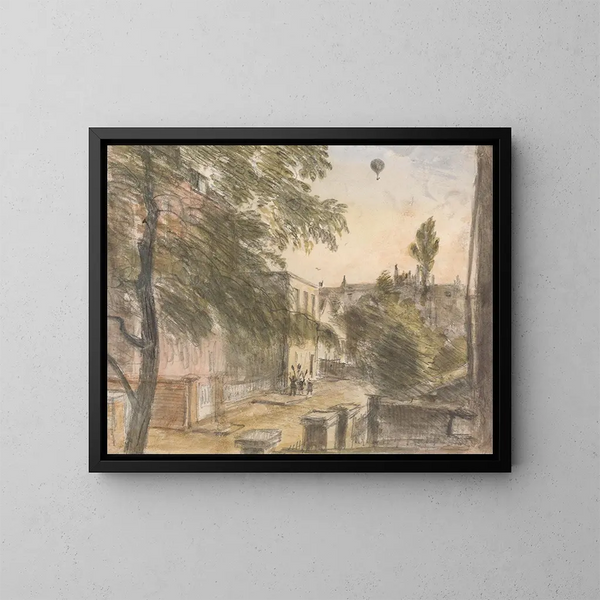 Ballon über der Holland Street, Kensington, 22. Juli 1835, 19 Uhr - William Crotch — gerahmtes Bild an der Wand