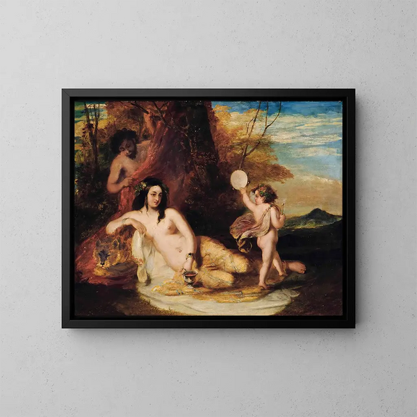 Satira che spia una ninfa sdraiata - William Etty — quadro incorniciato alla parete