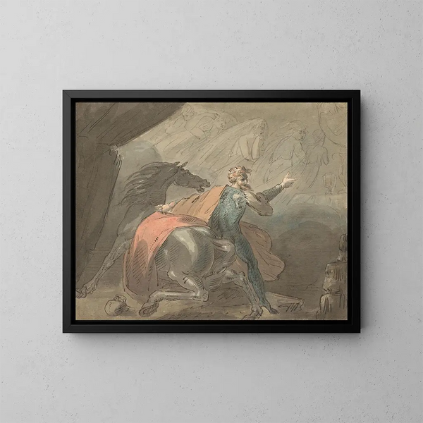 Ein König und ein Pferd mit geisterhaften Frauen - William Hamilton — gerahmtes Bild an der Wand