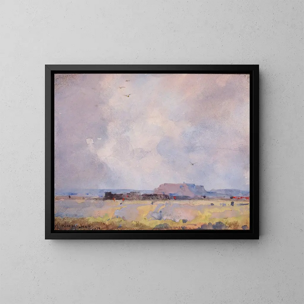 Im Land der Hochplateaus mit einem bewohnten pueblo - William Henry Holmes — gerahmtes Bild an der Wand