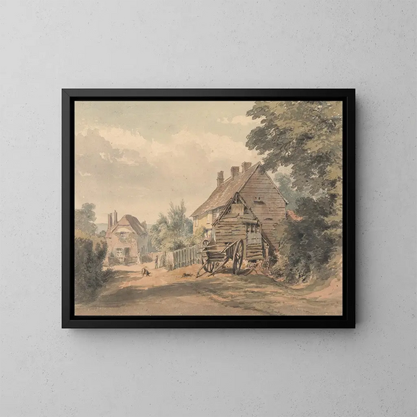 Una strada in un villaggio di campagna - William Henry Hunt — quadro incorniciato alla parete
