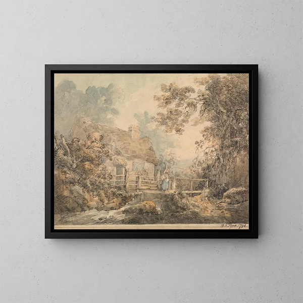 Cottage und Ponton - William Henry Pyne — gerahmtes Bild an der Wand