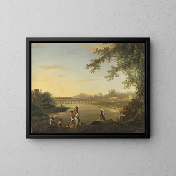 Il ponte Marmalong con un sepoy e degli indigeni in primo piano - William Hodges — quadro incorniciato alla parete