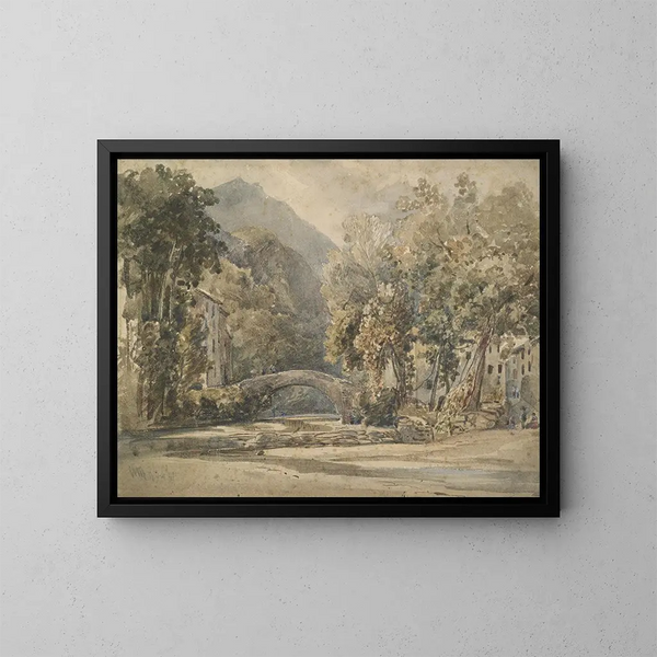 Landschaft mit einer Brücke - William James Müller — gerahmtes Bild an der Wand