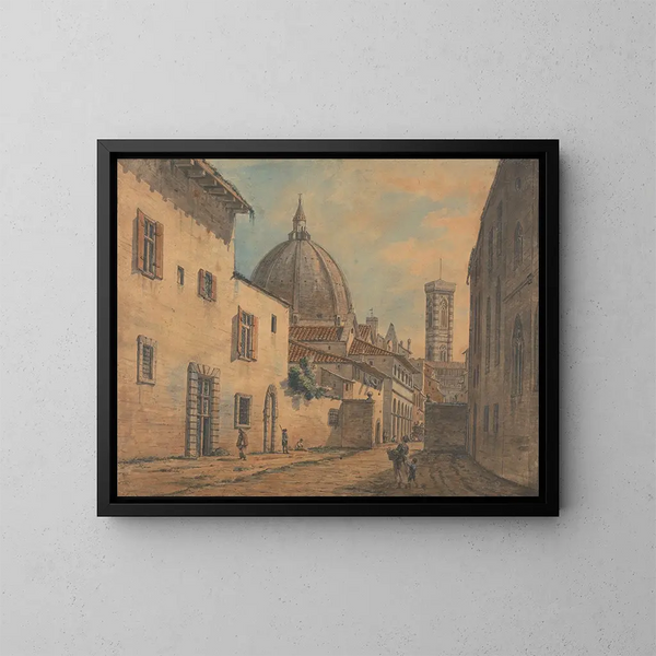 Una strada a Firenze con il Duomo e il Campanile sullo sfondo - William Marlow — quadro incorniciato alla parete