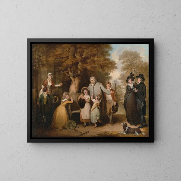 L'héritier wohlwollend oder der Mieter, der in seine Familie wieder aufgenommen wurde - William Redmore Bigg — gerahmtes Bild an der Wand
