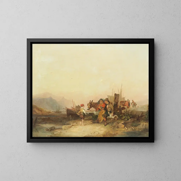 Famiglia di pescatori sulla riva - William Shayer — quadro incorniciato alla parete