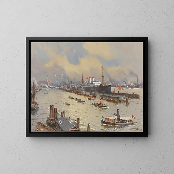 Porto di Amburgo con il Cap Polonio e la Kehrwiederspitze - Willy Stwer — quadro incorniciato alla parete