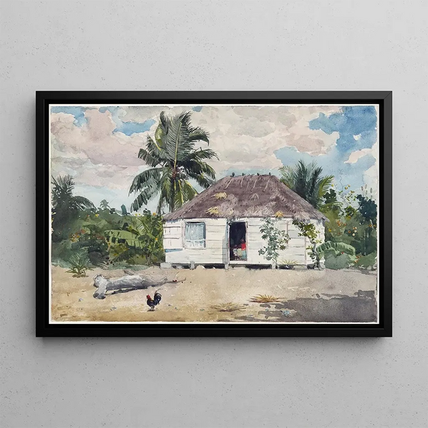 Hutte indigène a Nassau - Winslow Homer — quadro incorniciato alla parete