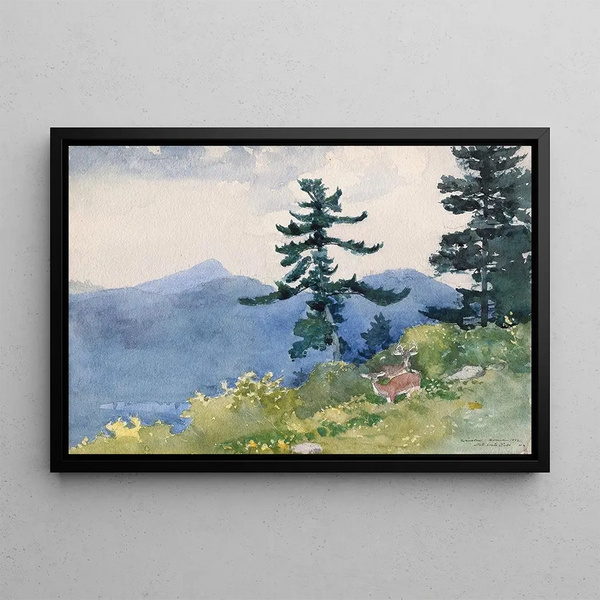 North Woods Club, Adirondacks: la conversazione interrotta - Winslow Homer — quadro incorniciato alla parete