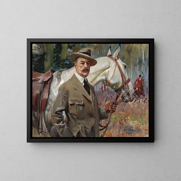 Selbstporträt mit einem Pferd - Wojciech Kossak — gerahmtes Bild an der Wand