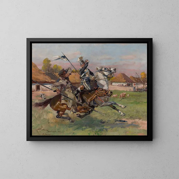 Uhlan kämpfender Kosak - Wojciech Kossak — gerahmtes Bild an der Wand