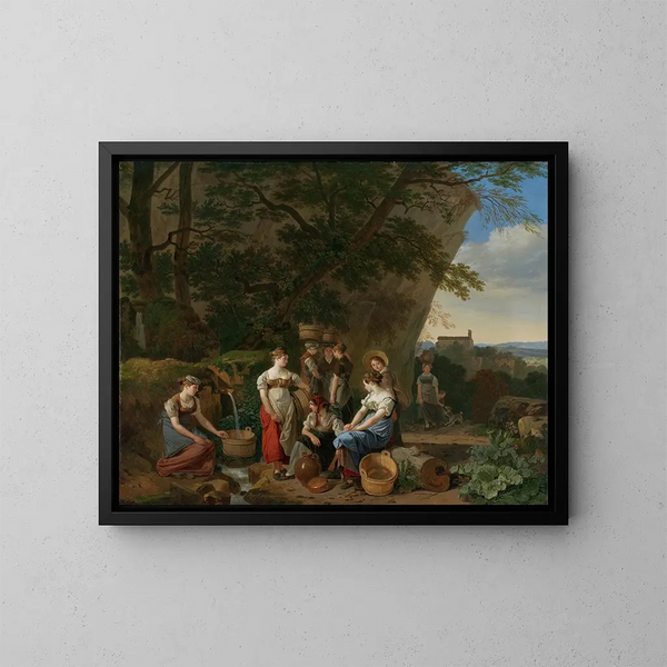 Junge Frauen in der Nähe eines Brunnens - Wolfgang Adam Töpffer — gerahmtes Bild an der Wand