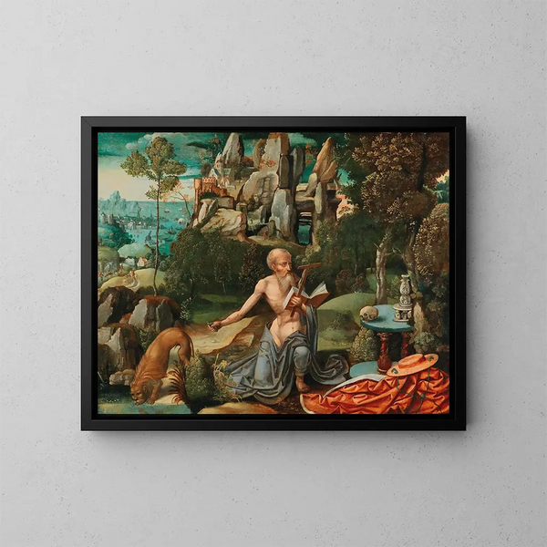 di Sant'Jerome nel deserto - Atelier di Joachim Patinir — quadro incorniciato alla parete