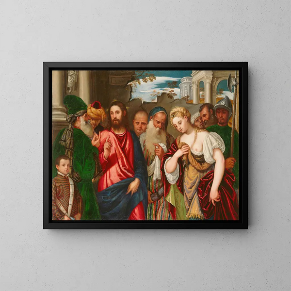 Il Cristo e la donna adultera - Atelier di Paolo Veronese — quadro incorniciato alla parete