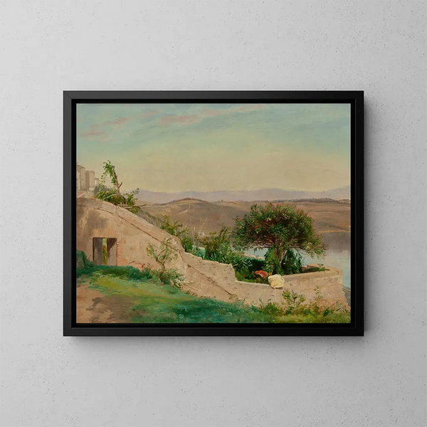 Lago Albano dal castello di Gandolfo, Italia - Worthington Whittredge — quadro incorniciato alla parete