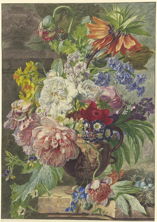 Wybrand Hendriks - Still Life with Bouquet of Flowers and Birds Nest.webp