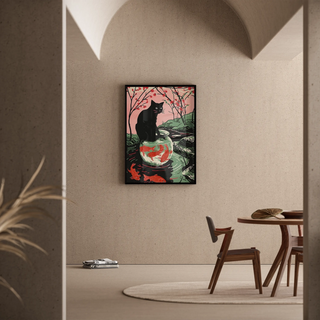 Tableau Chat et Bocal à Poissons