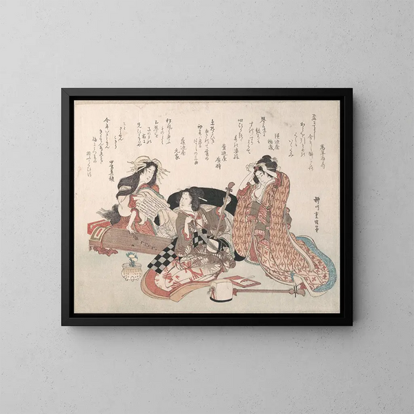 Frauen, die Musik spielen - Yanagawa Shigenobu — gerahmtes Bild an der Wand