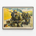 Vintage Poster of the British Army Motorcycle Detachment Armed with Tommy Submachine Guns — framed artwork on a wall