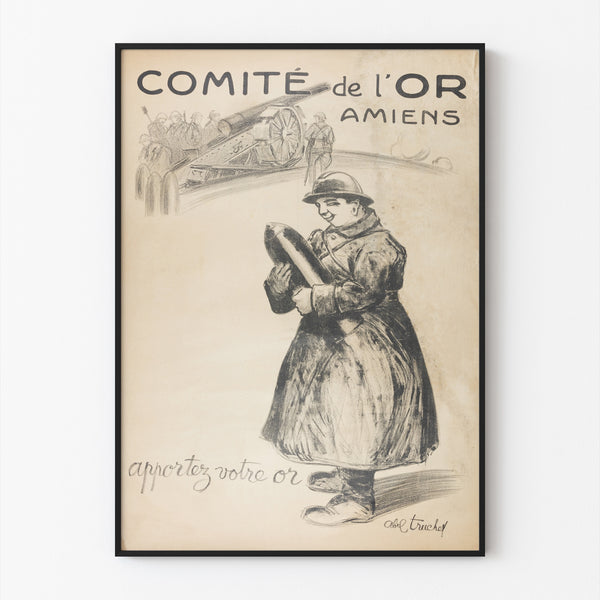 Historic poster – Amiens, Comité de l’Or – Abel-Truchet, shown in a thin frame on a light wall.