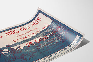 Manifesto Gli Amici delle Arti — Saint-Maur-des-Fossés, presentato su un foglio curvato, visto in prospettiva.