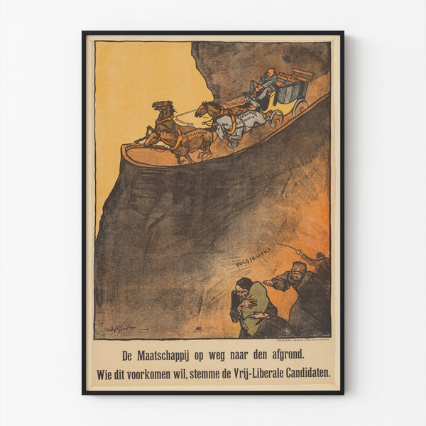 Vintage political poster – Liberal Elections, 1918 – Sluiter, displayed in a slim frame on a light wall.