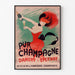 Vintage-Werbeplakat Champagne Damery-Épernay, in einem dünnen Rahmen an einer hellen Wand.