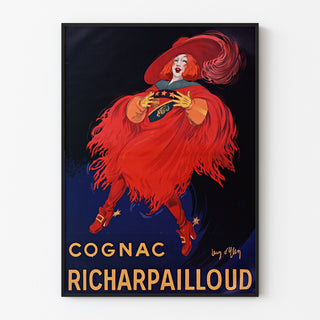 Vintage-Werbeplakat "Cognac Richarpailloud", in einem schmalen Rahmen an einer hellen Wand.