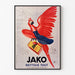 Vintage Jako Cleans Everything advertising poster, displayed in a slim frame on a light wall.