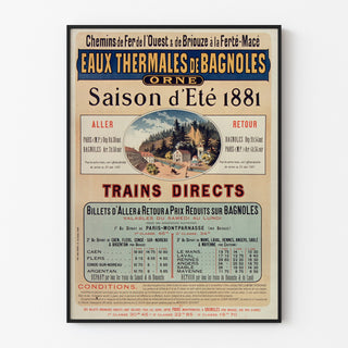 Vintage-Reiseplakat – Bagnoles, Thermalwasser, in einem feinen Rahmen an einer hellen Wand.