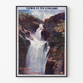 Manifesto turistico vintage – Gimel, la Grande Cascade, presentato in una cornice sottile su una parete chiara.