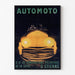 Vintage-Poster Automoto, Saint-Étienne, in einem schmalen Rahmen an einer hellen Wand.