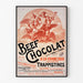 Manifesto vintage Beef Chocolat, cioccolateria della Drôme, in cornice sottile su una parete chiara.