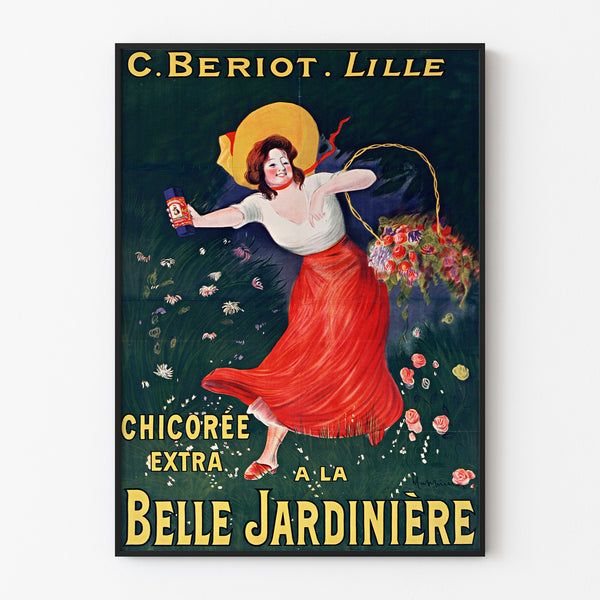 Manifesto vintage Cicoria Bériot, Lille, esposto in una cornice sottile su una parete chiara.