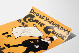 Vintage-Plakat Dudley Hardy, comic guide, auf einem gebogenen Blatt präsentiert, perspektivische Ansicht.
