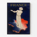 Vintage France poster, Paris 1937 exhibition, displayed in a thin frame on a light wall.