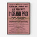 Vintage Grand Prix de Lyon walking race poster, displayed in a slim frame on a light wall.