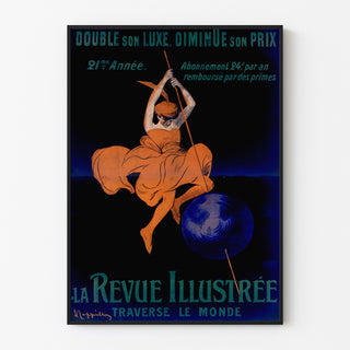 Vintage-Poster La Revue illustrée, in einem dünnen Rahmen an einer hellen Wand.