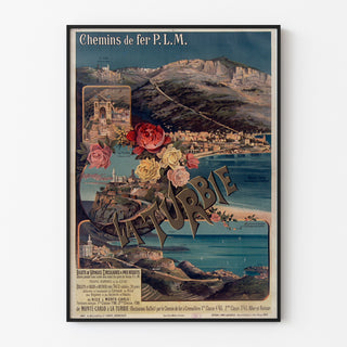 Vintage-Poster La Turbie, PLM-Eisenbahn, in einem feinen Rahmen an einer hellen Wand präsentiert.