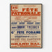 Vintage Le Merlerault poster, village fête, shown in a slim frame on a light wall.