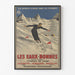 Vintage Les Eaux-Bonnes winter sports poster, shown in a thin frame on a pale wall.