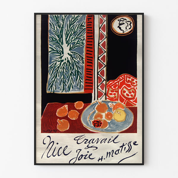 Vintage Nice poster, Travail et Joie, displayed in a slim frame on a light wall.