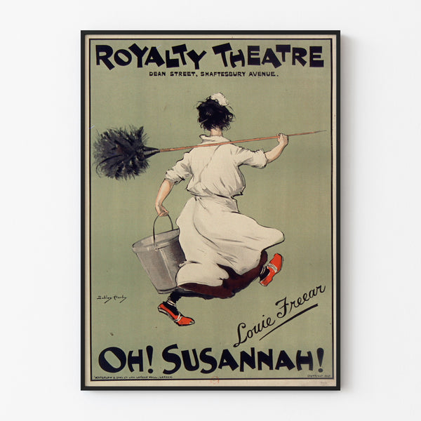 Vintage poster Oh! Susannah!, Royalty Theatre, displayed in a slim frame on a light wall.