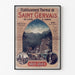 Vintage-Poster Saint-Gervais, Kurort, in einem schmalen Rahmen an einer hellen Wand.